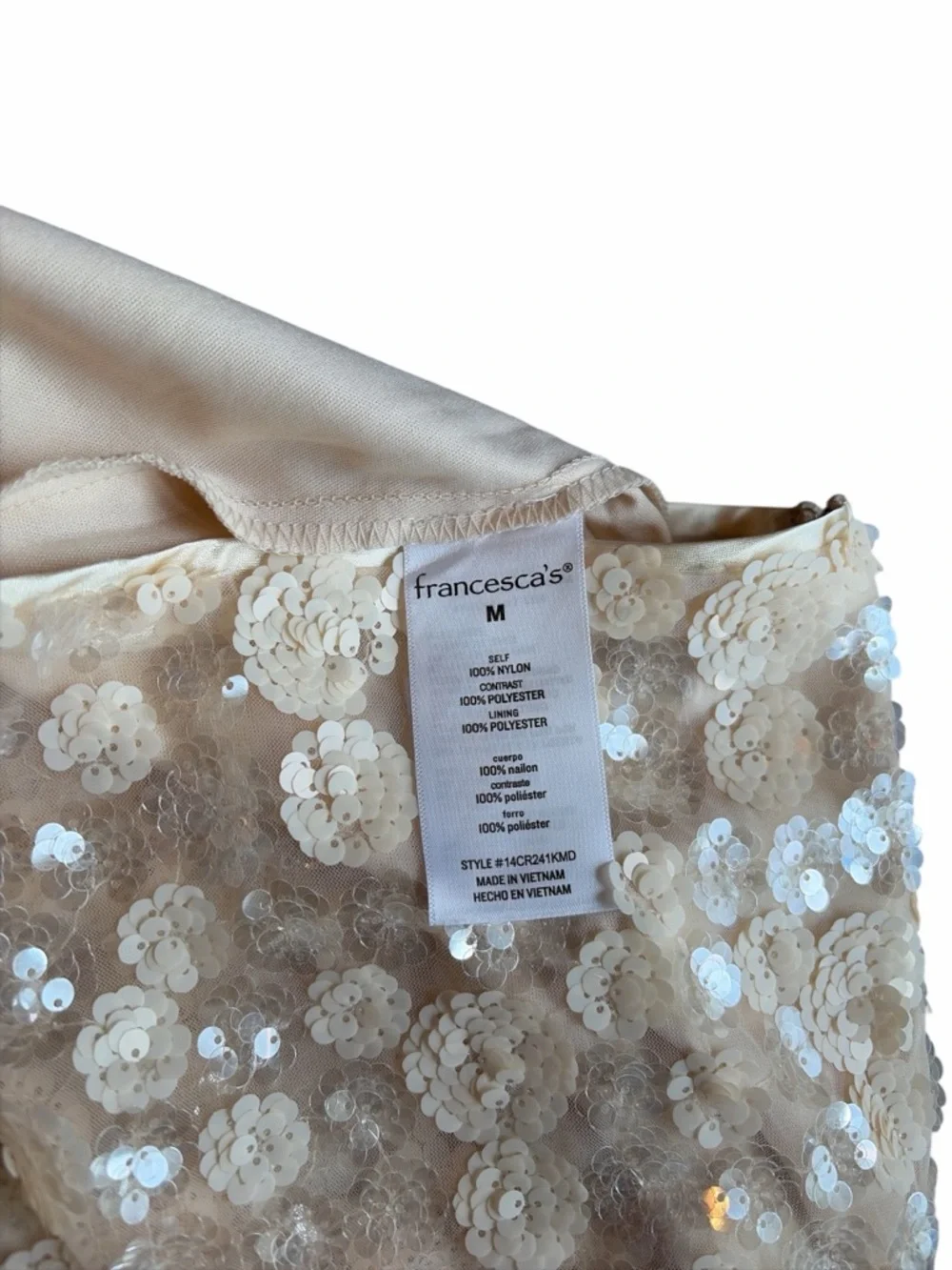 Francesca’s Floral Sequin Mini Skirt M Champagne Ivory Bridal Bachelorette NWT